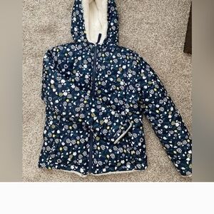 SO Girls Floral & Faux Fur Reversible Winter Jacket Size 7/8